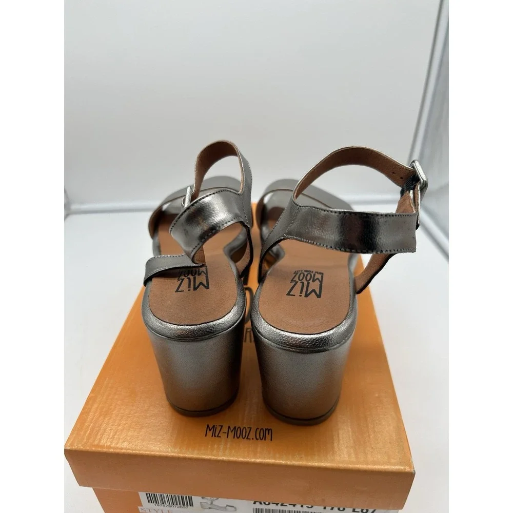 New Miz Mooz Gillie Leather Platform Heeled Sandals Pewter‎ EU 42 US 10.5-11